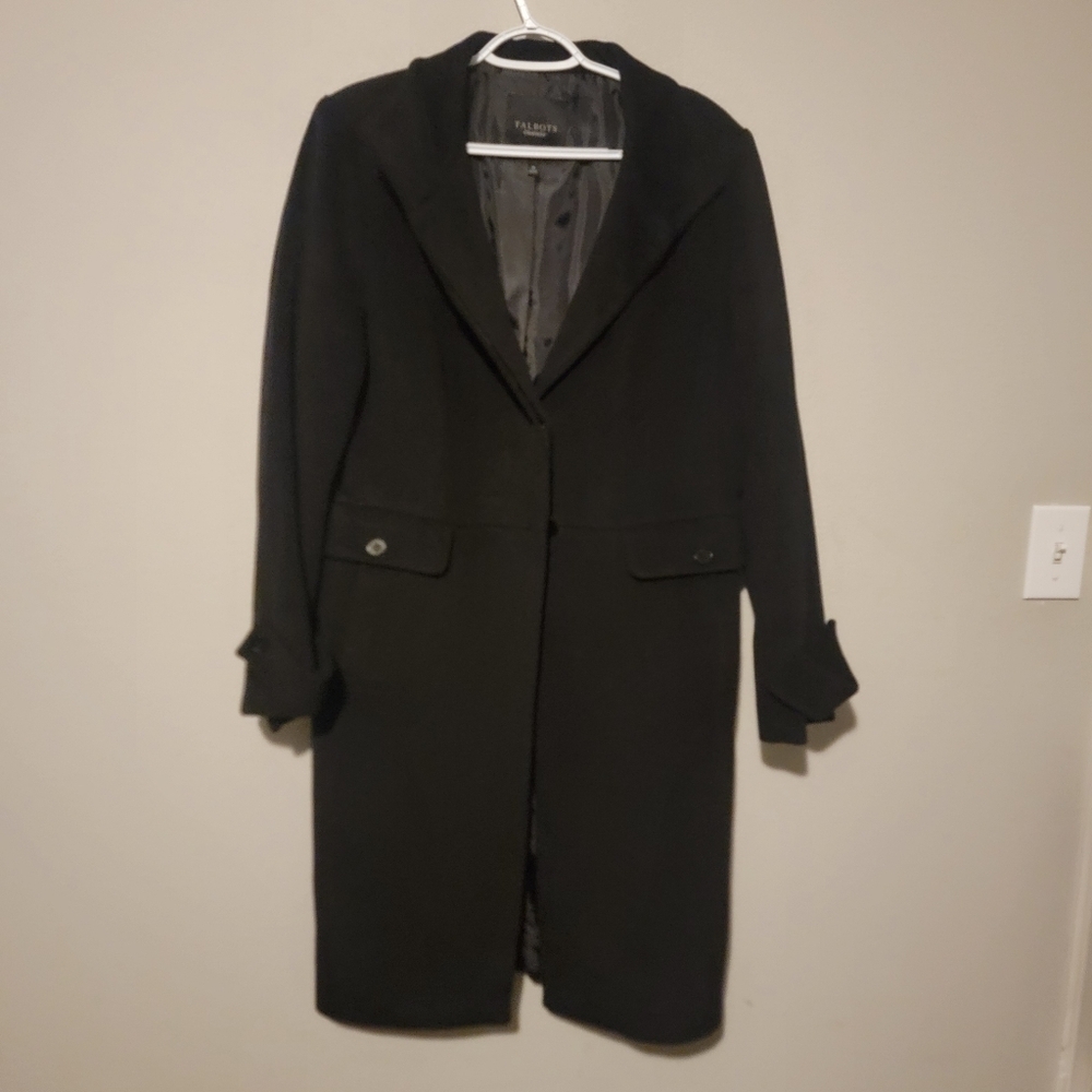 Talbots Trench Coat Wool Angora Rabbit Hair Viscose Blend Size 14 L/XL Old Money